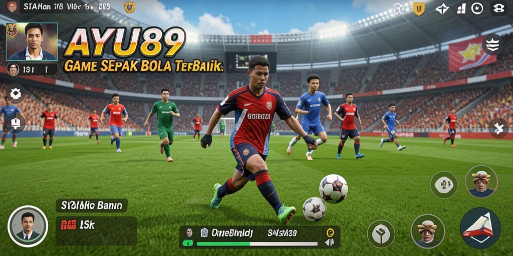 Screenshot AYU89 menampilkan aksi seru di lapangan sepak bola.