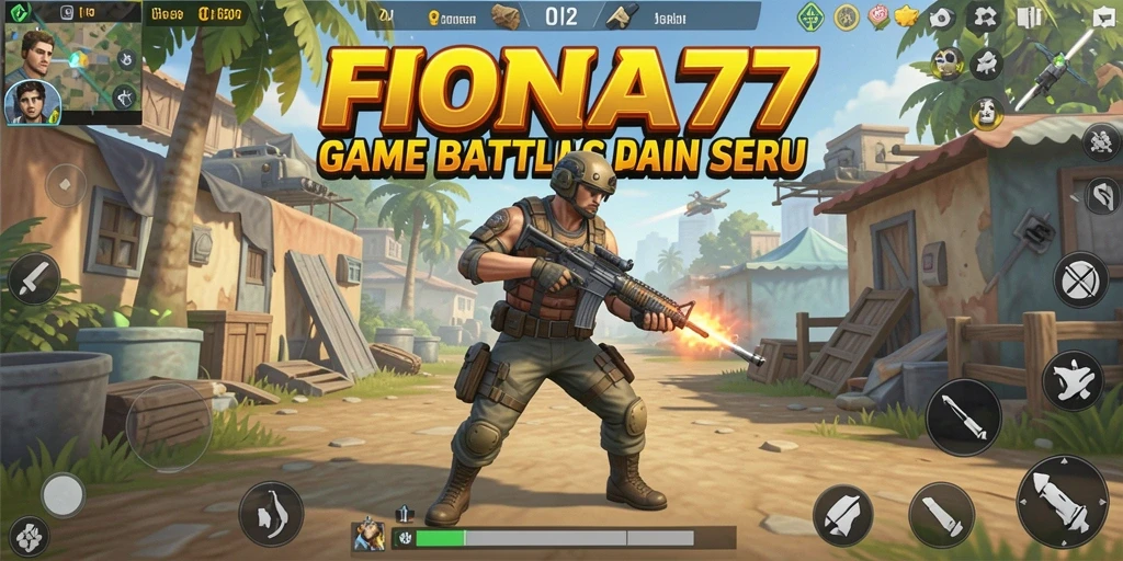 Screenshot FIONA77 menampilkan aksi intens permainan Battle Royale.